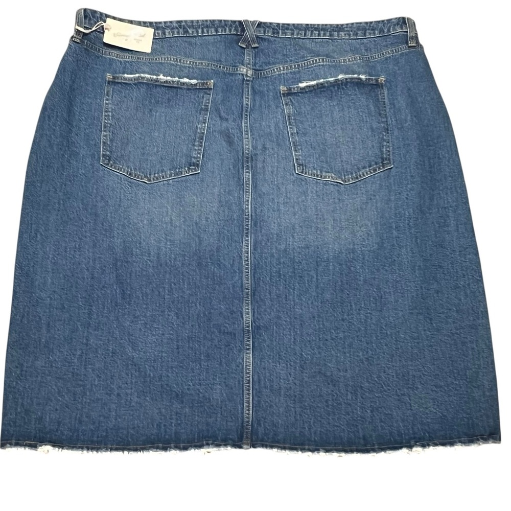 Y2K Inspired Denim Skirt Midi 28 Distressed Hem Stretch Cottagecore Modest - Picture 5 of 12